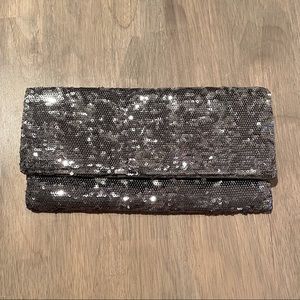 BCBGMaxAzria Silver Sequenced/Beaded Clutch